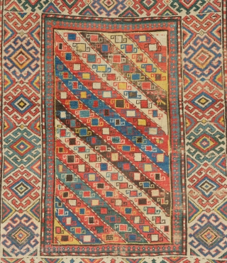 19th Century Caucasian Colorful Gendje Rug 135 x 150 cm                       