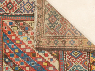 19th Century Caucasian Colorful Gendje Rug 135 x 150 cm                       