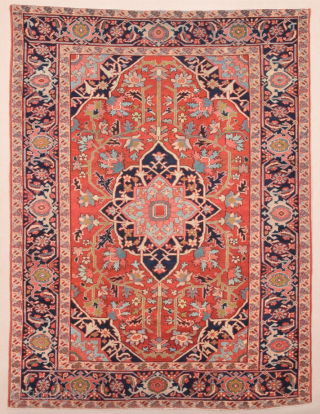 19th Century Small Heriz Rug Size 140 x 185 cm It Has Great Colors.                   