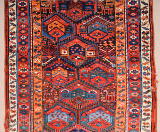 This Middle of the 19th Century Kurdish rug was woven in the mountainous region surrounding Lake Urmia. Items of this kind are known as “Sauj Bulag”, a name that derives from their  ...