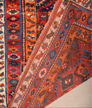 This Middle of the 19th Century Kurdish rug was woven in the mountainous region surrounding Lake Urmia. Items of this kind are known as “Sauj Bulag”, a name that derives from their  ...