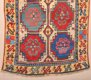 Early 19th Century Caucasian Moghan Rug Size 96 x 154 cm Reduced, cut and shut few repiling on the middle area            