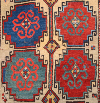 Early 19th Century Caucasian Moghan Rug Size 96 x 154 cm Reduced, cut and shut few repiling on the middle area            