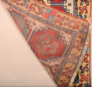 Early 19th Century Caucasian Moghan Rug Size 96 x 154 cm Reduced, cut and shut few repiling on the middle area            