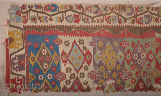 Early 19th Century Anatolian Konya Kilim Fragment inexpensive one Size 92 x 400 cm                   