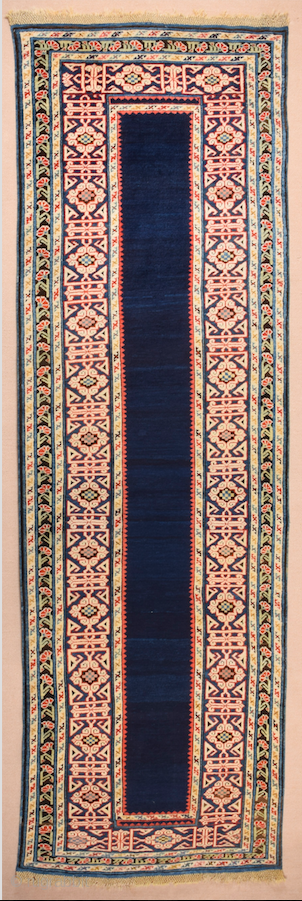 Middle of the 19th Century Shirvan Kuba Rug It has great Blue field ground.In the light blue-ground main border, a pseudo kufi vine encloses star-filled rectangles, their sides decorated with double hooks.It's  ...