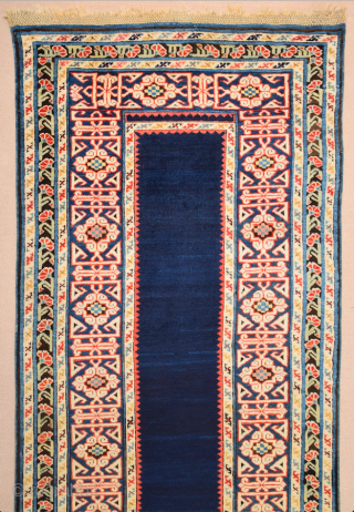 Middle of the 19th Century Shirvan Kuba Rug It has great Blue field ground.In the light blue-ground main border, a pseudo kufi vine encloses star-filled rectangles, their sides decorated with double hooks.It's  ...