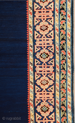 Middle of the 19th Century Shirvan Kuba Rug It has great Blue field ground.In the light blue-ground main border, a pseudo kufi vine encloses star-filled rectangles, their sides decorated with double hooks.It's  ...