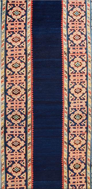 Middle of the 19th Century Shirvan Kuba Rug It has great Blue field ground.In the light blue-ground main border, a pseudo kufi vine encloses star-filled rectangles, their sides decorated with double hooks.It's  ...