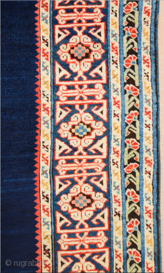 Middle of the 19th Century Shirvan Kuba Rug It has great Blue field ground.In the light blue-ground main border, a pseudo kufi vine encloses star-filled rectangles, their sides decorated with double hooks.It's  ...