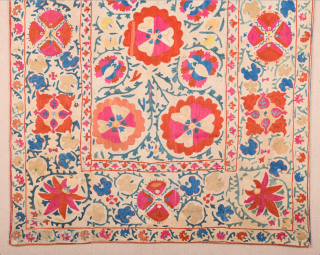 19th Century Uzbekistan Suzani Embroidered Silk ıt's in good condition size 108 x 150 cm It has been relined with plain cotton cloth.          