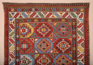 Caucasian Late 19th Century Moghan Rug circa the 1870s or little more early size 130 x 167 cm It has great colors. This magnificent corridor rug from the Moghan region of Azerbaijan  ...