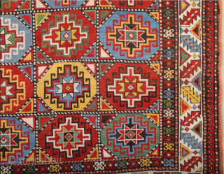 Caucasian Late 19th Century Moghan Rug circa the 1870s or little more early size 130 x 167 cm It has great colors. This magnificent corridor rug from the Moghan region of Azerbaijan  ...