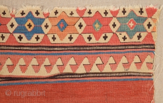 18th Century Anatolian Unusual Kilim Fragment Probably izmir Helvacı Area Kilim Fragment Size 97 x 145 Cm                