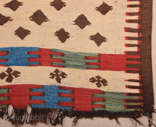 18th Century Rare Example Unique Size! This White Field single-panel village kilim was woven in the Mut region in the foothills of the Taurus Mountains. Kilims have probably been woven in that  ...