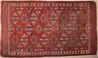 Late 18th Century Turkmen Yamud Main Rug. It Has Unusual Elems and Has Great Thin quality. Size 175 x 305 cm            