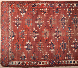 Late 18th Century Turkmen Yamud Main Rug. It Has Unusual Elems and Has Great Thin quality. Size 175 x 305 cm            