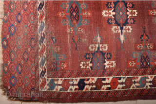 Late 18th Century Turkmen Yamud Main Rug. It Has Unusual Elems and Has Great Thin quality. Size 175 x 305 cm            