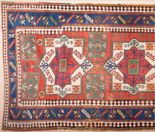 19th Century Caucasian Fahrola Rug It has few old restoration and some areas need small repairs.Size 145 x 225 cm Colorful one           
