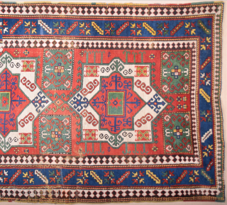 19th Century Caucasian Fahrola Rug It has few old restoration and some areas need small repairs.Size 145 x 225 cm Colorful one           