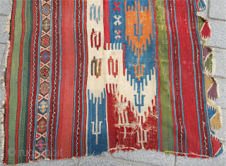 Early Example Colorful Anatolian Saph Kilim Fragment circa 1750s or early size 110 x 175 cm                 