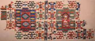 19th Century Anatolian Kuzulu Area Kilim Fragment Size 57 x 264 cm It has good colors on it.               