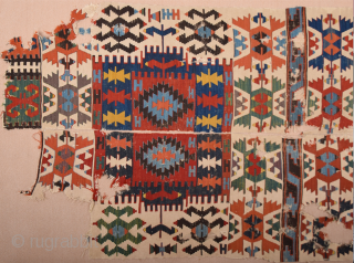 19th Century Anatolian Kuzulu Area Kilim Fragment Size 57 x 264 cm It has good colors on it.               