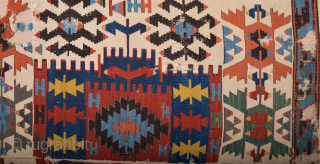 19th Century Anatolian Kuzulu Area Kilim Fragment Size 57 x 264 cm It has good colors on it.               