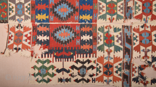 19th Century Anatolian Kuzulu Area Kilim Fragment Size 57 x 264 cm It has good colors on it.               