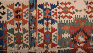 19th Century Anatolian Kuzulu Area Kilim Fragment Size 57 x 264 cm It has good colors on it.               