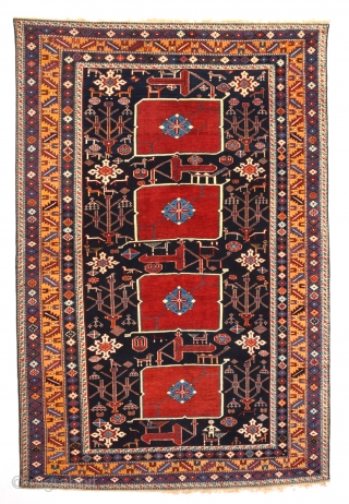 19th Century Caucasian Karagasli Rug.It's in perfect condition and ıt has many great person and animal details.Really fine one.Size 125 x 185 Cm          