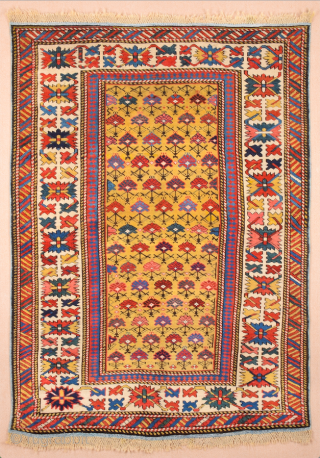 Middle of the 19th Century Golden yellow ground Shirvan Kuba Rug.It's in perfect condition pile is good with this piece.All sides are original. Size 110 x 152 cm It has great lovely  ...