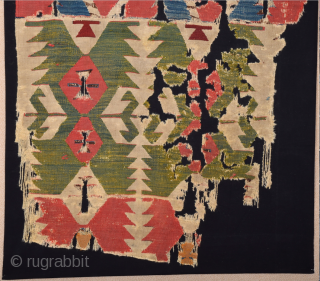 18th Century Central Anatolian Kilim Fragment Size 78 x 105 cm Cleaned and mounted professionaly already.                 