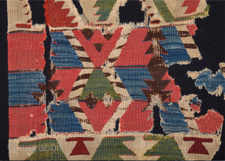 18th Century Central Anatolian Kilim Fragment Size 78 x 105 cm Cleaned and mounted professionaly already.                 