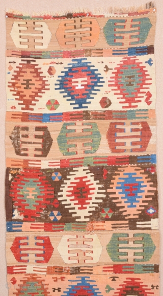 Circa 1800s Anatolian Sivas Kilim Fragment.The Color of the Combination is Perfect.Size 75 x 185 Cm                 