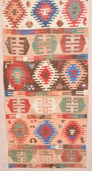 Circa 1800s Anatolian Sivas Kilim Fragment.The Color of the Combination is Perfect.Size 75 x 185 Cm                 