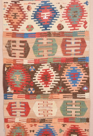 Circa 1800s Anatolian Sivas Kilim Fragment.The Color of the Combination is Perfect.Size 75 x 185 Cm                 