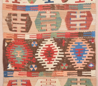 Circa 1800s Anatolian Sivas Kilim Fragment.The Color of the Combination is Perfect.Size 75 x 185 Cm                 