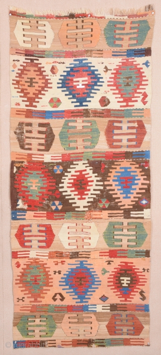 Circa 1800s Anatolian Sivas Kilim Fragment.The Color of the Combination is Perfect.Size 75 x 185 Cm                 