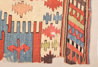 18th Century Central Anatolian Probably Konya Area Colorful Kilim Fragment Size 65 x 120 cm                  