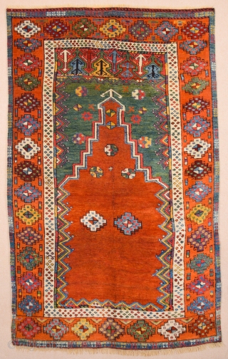 Early 19th Century Central Anatolian Konya Prayer Rug It rare design and has great colors on it.Little missing borders but Rest of them perfect condition high pile on it.Size 113 x 183  ...