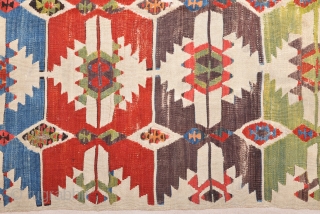 Circa 1800s Unusual Central Anatolian Probably Aksaray Area Kilim Fragment 105 x 185 Cm                   