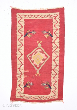 19th Century Unusual Small Size Sharköy Kilim Size 50 x 85 Cm                     