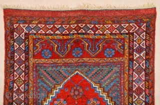 Circa 1800s Early example of Central anatolian Konya Prayer Rug.It's in perfect condition all sides, ends and all knots are original untouched.It has great colors.Size 113 x 153 cm    