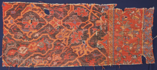 Unusual Early 17th Century Ushak Fragment Has Great Powerfull Colors Size 47 x 105 cm                  