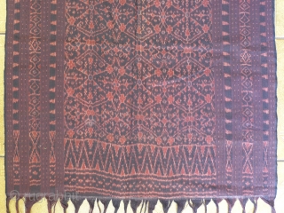 Lio Flores Ikat, I bought this is Maumere in 1974.Natural dye. 68" (w/o fringe) x 27". Very fine homespun yarn. Weight of cloth, 328gm. It is one of about ten Indonesian ikat  ...