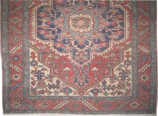 Serapi Heriz Persian circa 1890 antique. Size: 182 x 158 (cm) 6'  x 5' 2"  carpet ID: K5862
Vegetable dyes, the black color is oxidized, the knots are hand spun wool,  ...