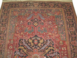 Heriz Persian knotted circa 1912 antique. 378 x 264 cm  carpet ID: KI-1
The knots are hand spun wool, the black knots are oxidized, the selvages are woven on two lines with  ...