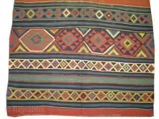 
Fragment Shirvan Caucasian kelim woven circa 1870 antique, collectors item, 153 x 267 cm, ID: SA-1203
Reduced from length/up part, vegetable dyes, the black knots are oxidized, finely woven with hand spun wool,  ...