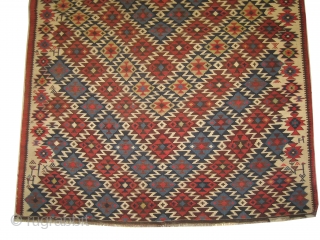 Shirvan Caucasian kelim, circa 1910 antique, collectors item, size: 168 x 311cm,  carpet ID: RO-4
Vegetable dyes, good condition, ivory background, woven with 100% hand spun wool, all over geometric design surrounded  ...
